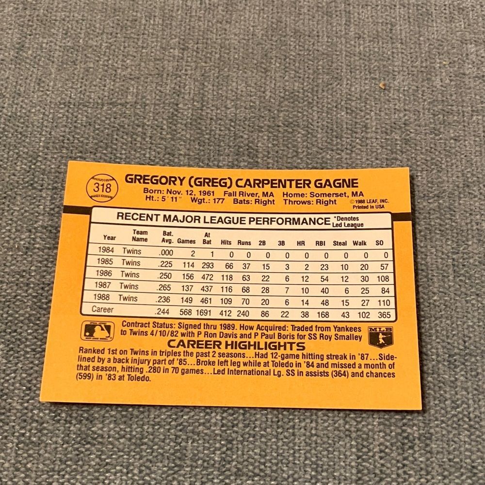1989 Donruss Minnesota Twins Baseball Card Trading Card - Picture 2 of 2